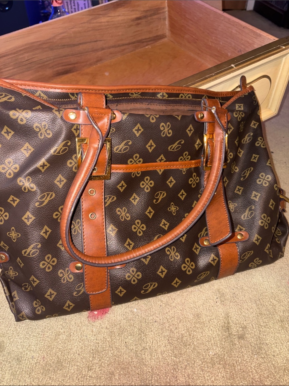 Monogram Brown Leather Tote Bag